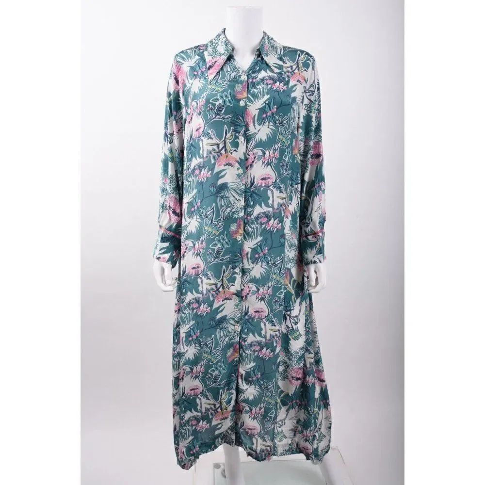Chufy Womans Ella Shirt Dress S Nulla Green Aussie Days Floral Kaftan Style NWT
